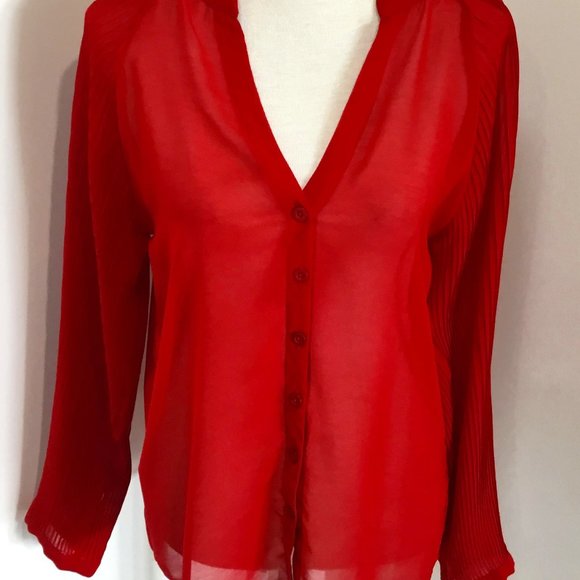 Sugarbabe Tops - Woman's Top Res Sugarbabel Label RED Sheer Long  Sleeve Sz 12AU VGUC